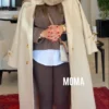 پالتو فوتر نسکافه ای و شومیز سفید ایلا
