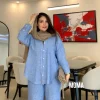 ست شومیز و شلوار لینن آبی مدل زارا