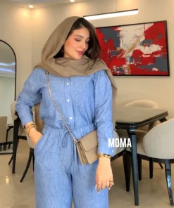 ست شومیز و شلوار لینن آبی مدل زارا